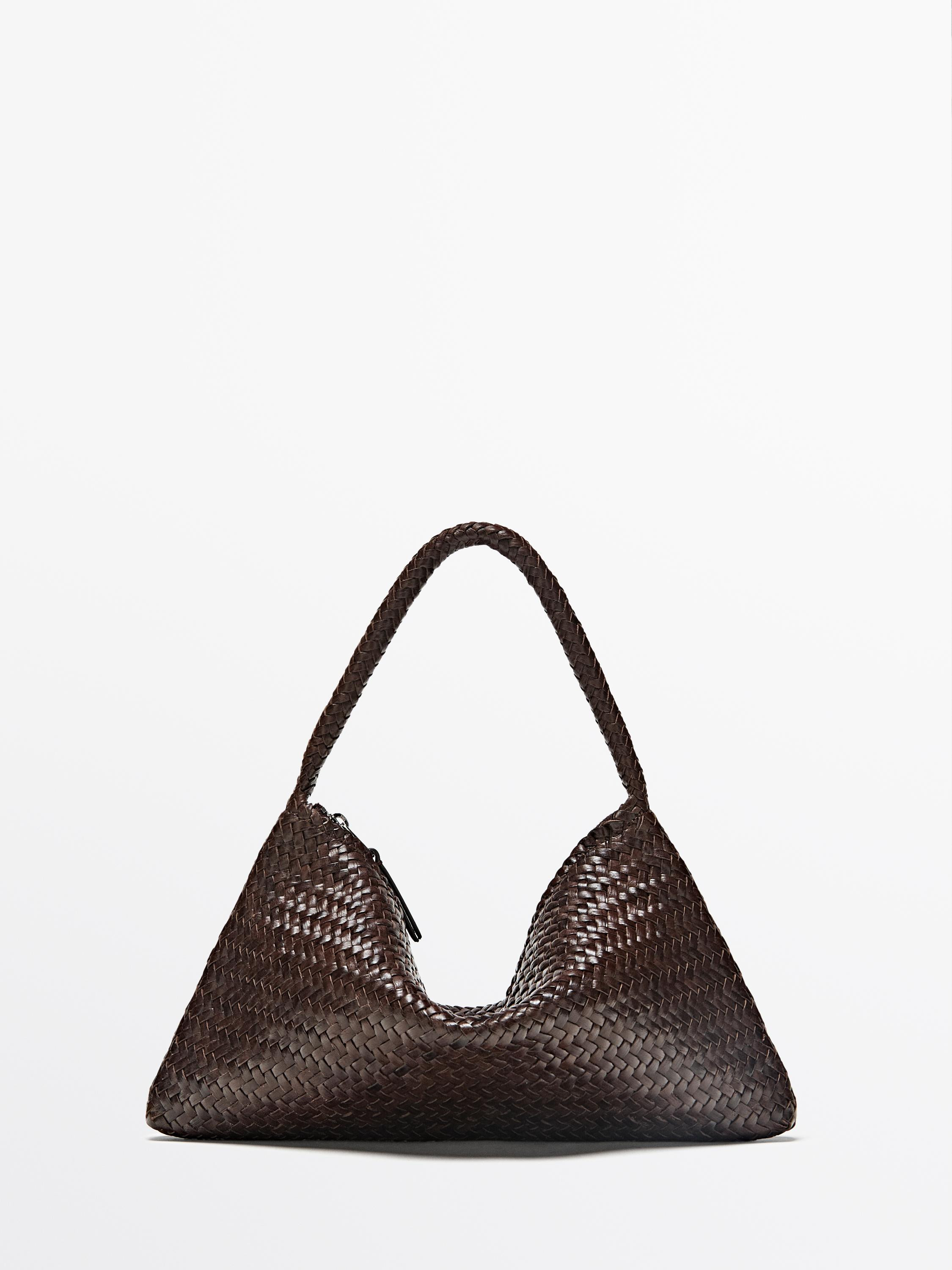 Small braided leather shoulder bag | Massimo Dutti UK