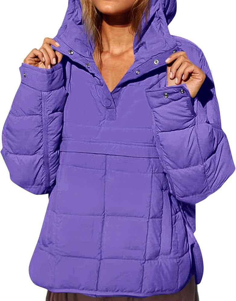 Fazortev Womens Oversized Puffer Jacket Quilted Dolman Hoodies Pullover Long Sleeve Lightweight W... | Amazon (US)