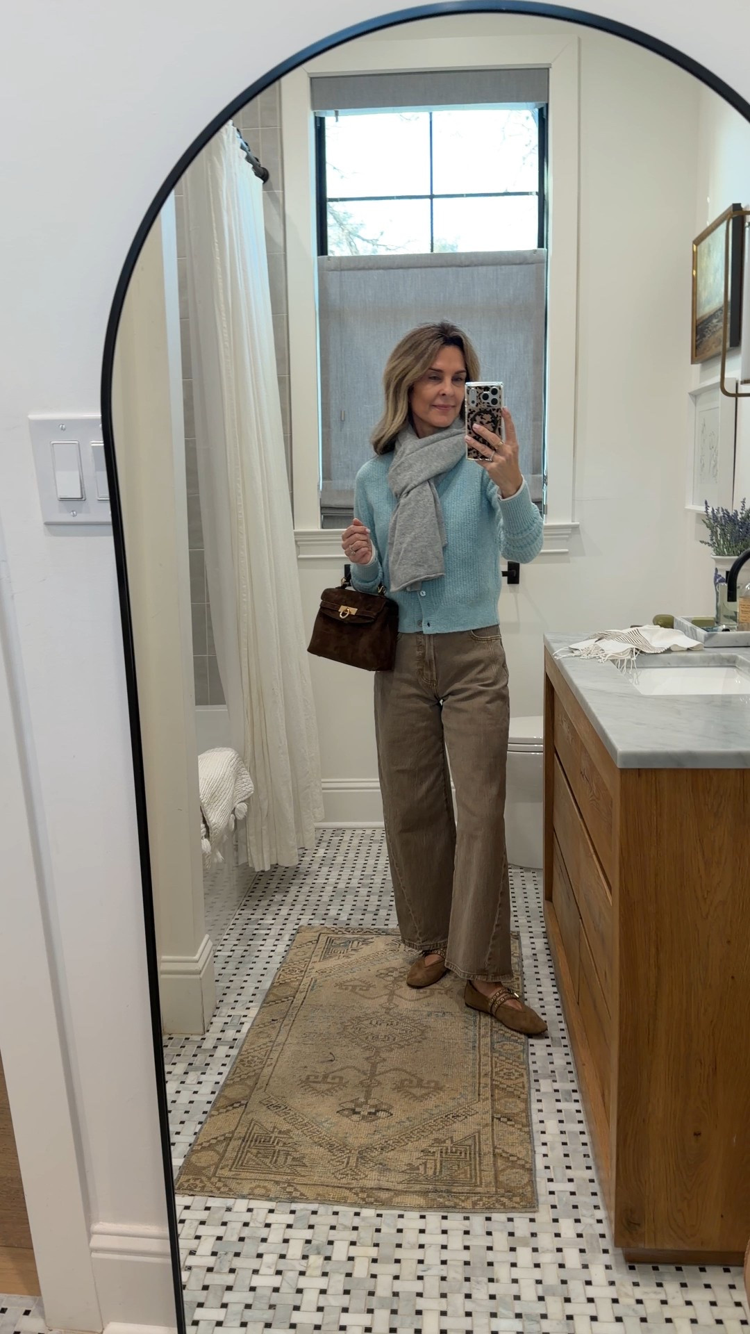 -Pistola jeans. I’m 5’6”. This color is selling fast, in my true size, fit perfectly after a wash. Discount code Tammy15 
-Soft Madewell cardigan sz XS
-Aritiza base top I size up to a Medium. 
-Flats TTS
-Bag on my ShopMy 
-cashmere scarf 



#LTKSaleAlert #LTKOver40 #LTKootd