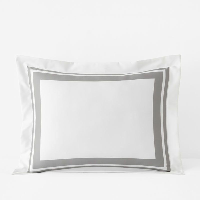 Double Border Premium Smooth Supima® Cotton Wrinkle-Free Sateen Sham - Gray/White, Size Standard | The Company Store | The Company Store