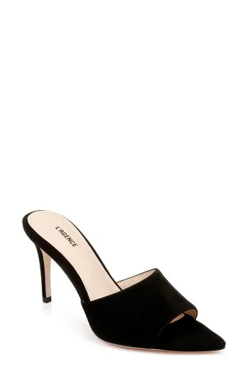L'AGENCE Lolita Pointed Toe Sandal in Blacksuede at Nordstrom Rack, Size 8 | Nordstrom Rack