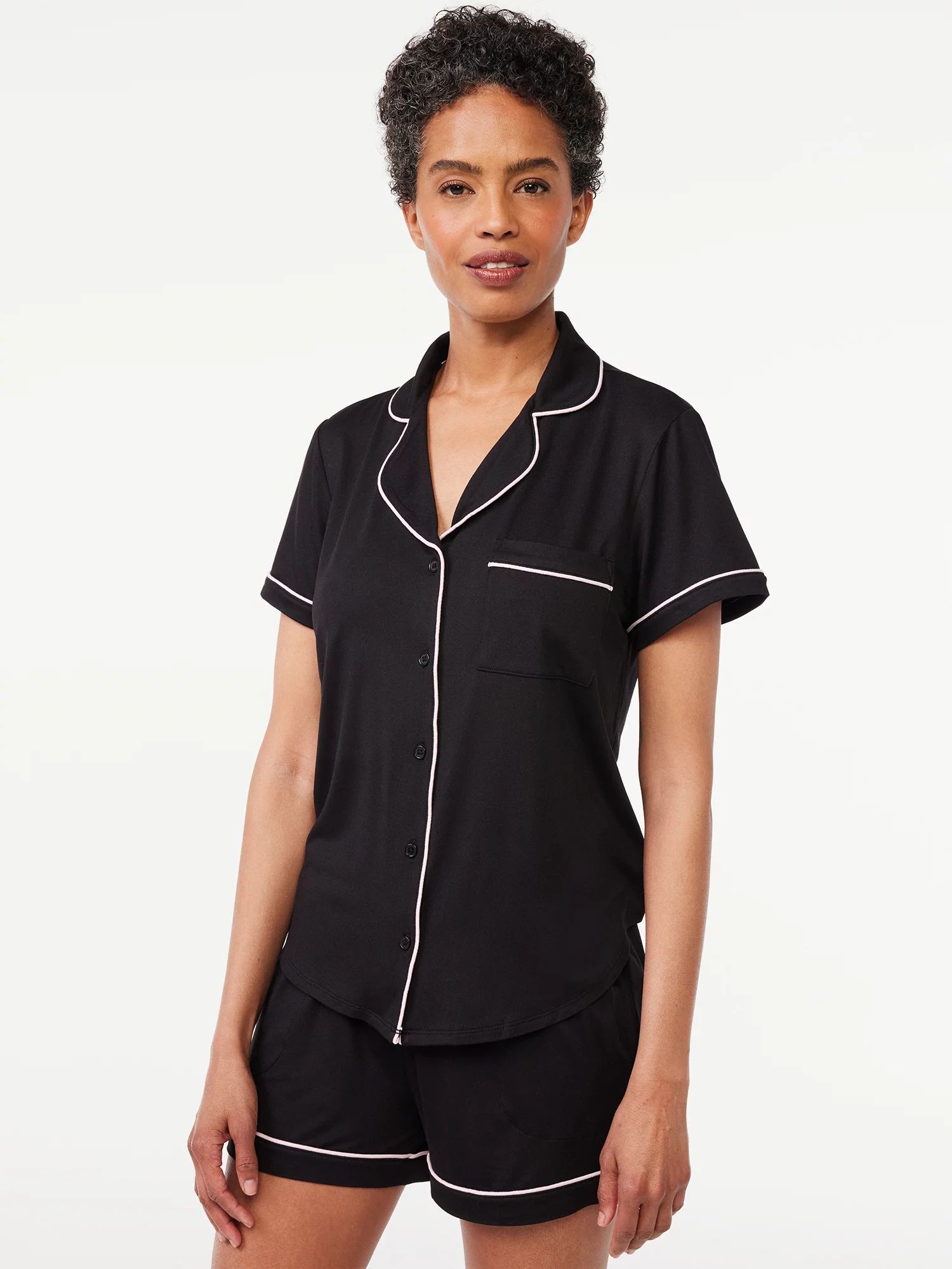 Joyspun Women's Knit Notch Collar Top and Shorts Pajama Set, 2-Piece, Sizes S to 3X | Walmart (US)