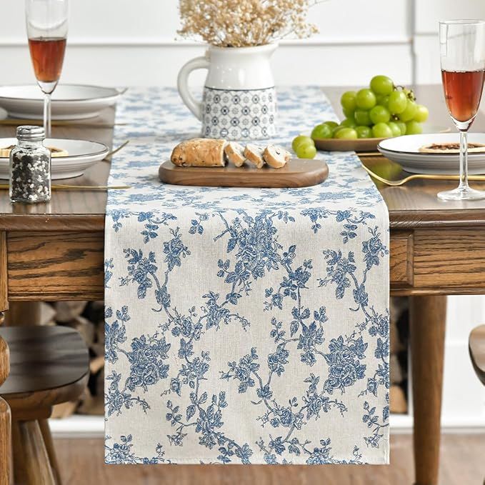 Artoid Mode Monochrome Sketch Branch Toile Textures Chinoiserie Cotton Table Runner, Seasonal Ret... | Amazon (US)