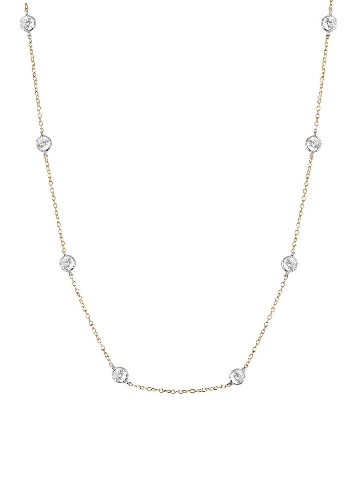 CLEMENCE, LAB WHITE SAPPHIRE 8 STONE TWO-TONE STRAND NECKLACE, GOLD AND SILVER | Dorsey