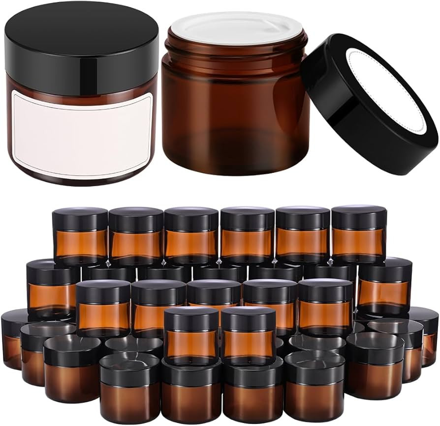 2 oz Small Glass Jars with Lids, Bumobum 48 pack Round Amber Glass Candle Jars with Black Lids, W... | Amazon (US)