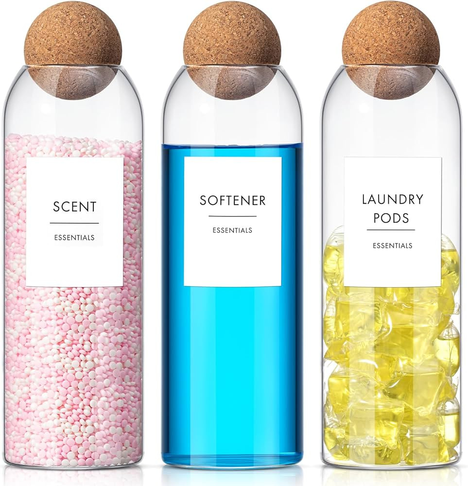 3 Pcs Laundry Room Containers 50. 7 oz Laundry Detergent Holder Glass Jars for Laundry Room Liqui... | Amazon (US)