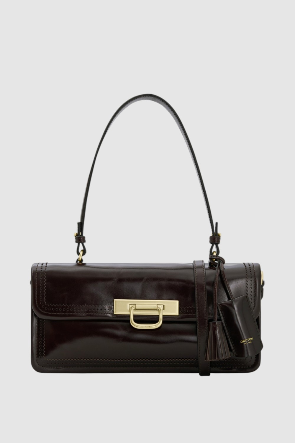 Finn Crackle Broguing Large Day Bag Dark Chocolate | Oroton