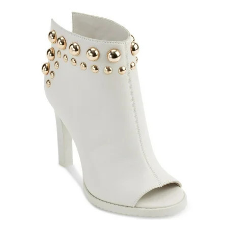 KARL LAGERFELD Womens White Open Back Studded Padded Bonnie Peep Toe Stiletto Slip On Leather Dress Booties 7.5 | Walmart (US)
