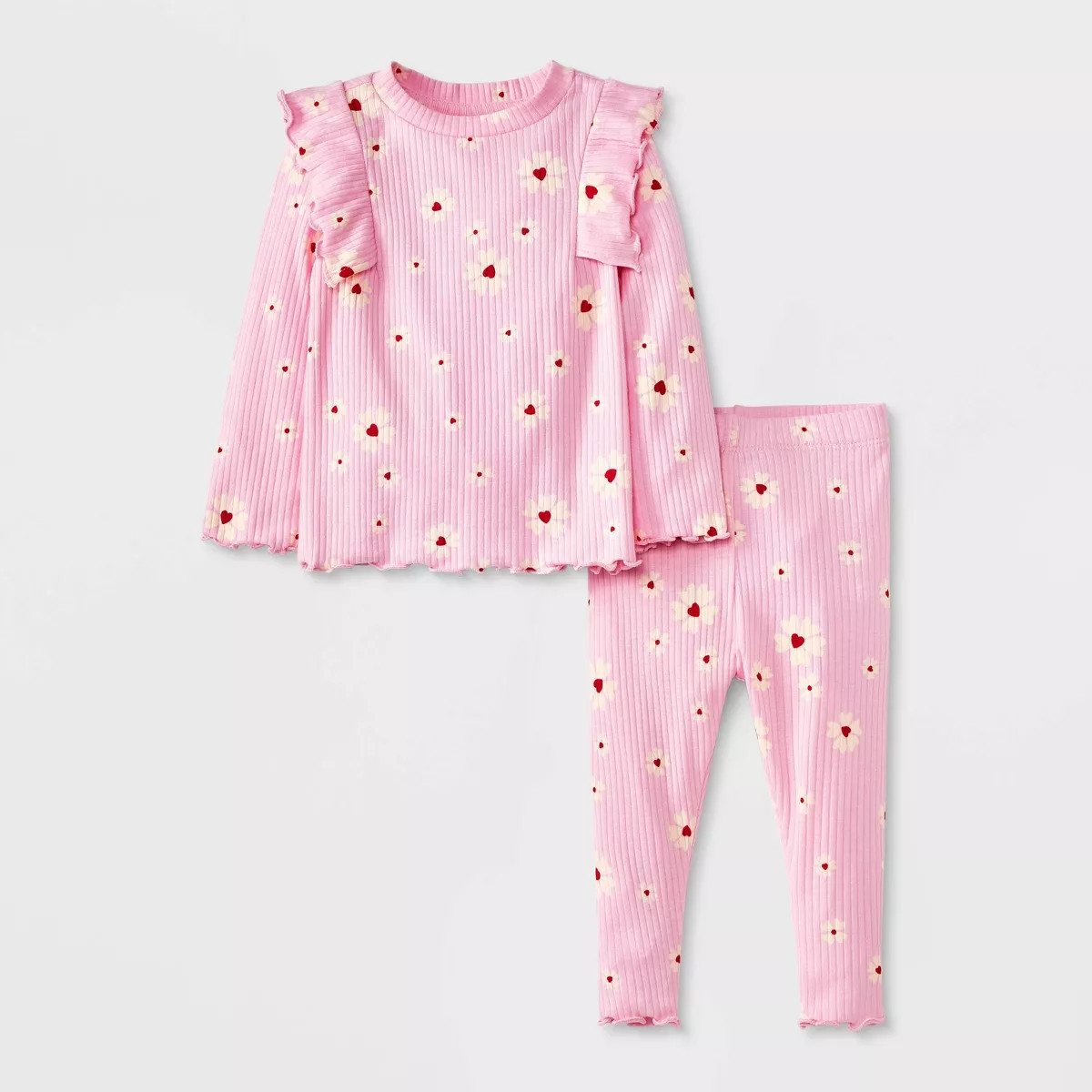Baby Girls' Floral Ribbed Top & Bottom Set - Cat & Jack™ Light Pink | Target