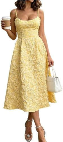 Womens Square Neck Adjustable Straps Jacquard Dresses, A-Line Sleeveless Wedding Guest Cocktail P... | Amazon (US)