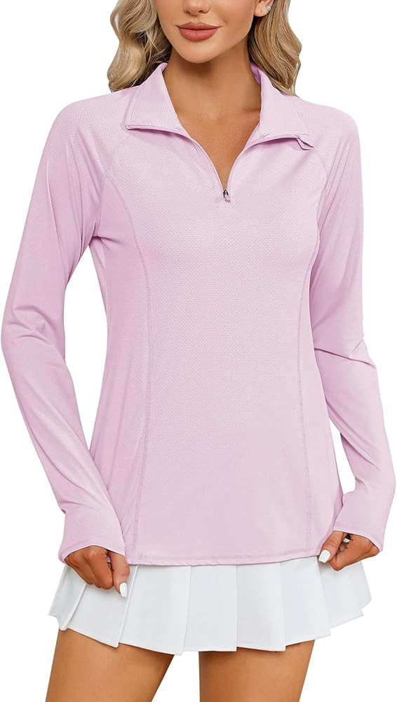 LOMON Women Long Sleeve Shirts Sun Protection 1/4 Zip Summer Quick Dry Hiking Shirts Quarter Zip ... | Amazon (US)