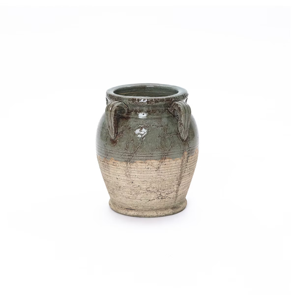 LuxenHome 9.45" Rustic Green & Brown Terracotta Jar Vase with Four Handles, Round Pottery-Style A... | Target