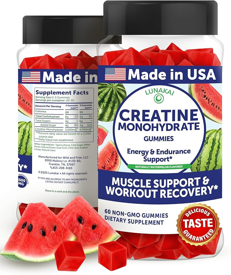 Lunakai USA Made Creatine Monohydrate Gummies for Women & Men – Vegan Creatine Gummies for Musc... | Amazon (US)