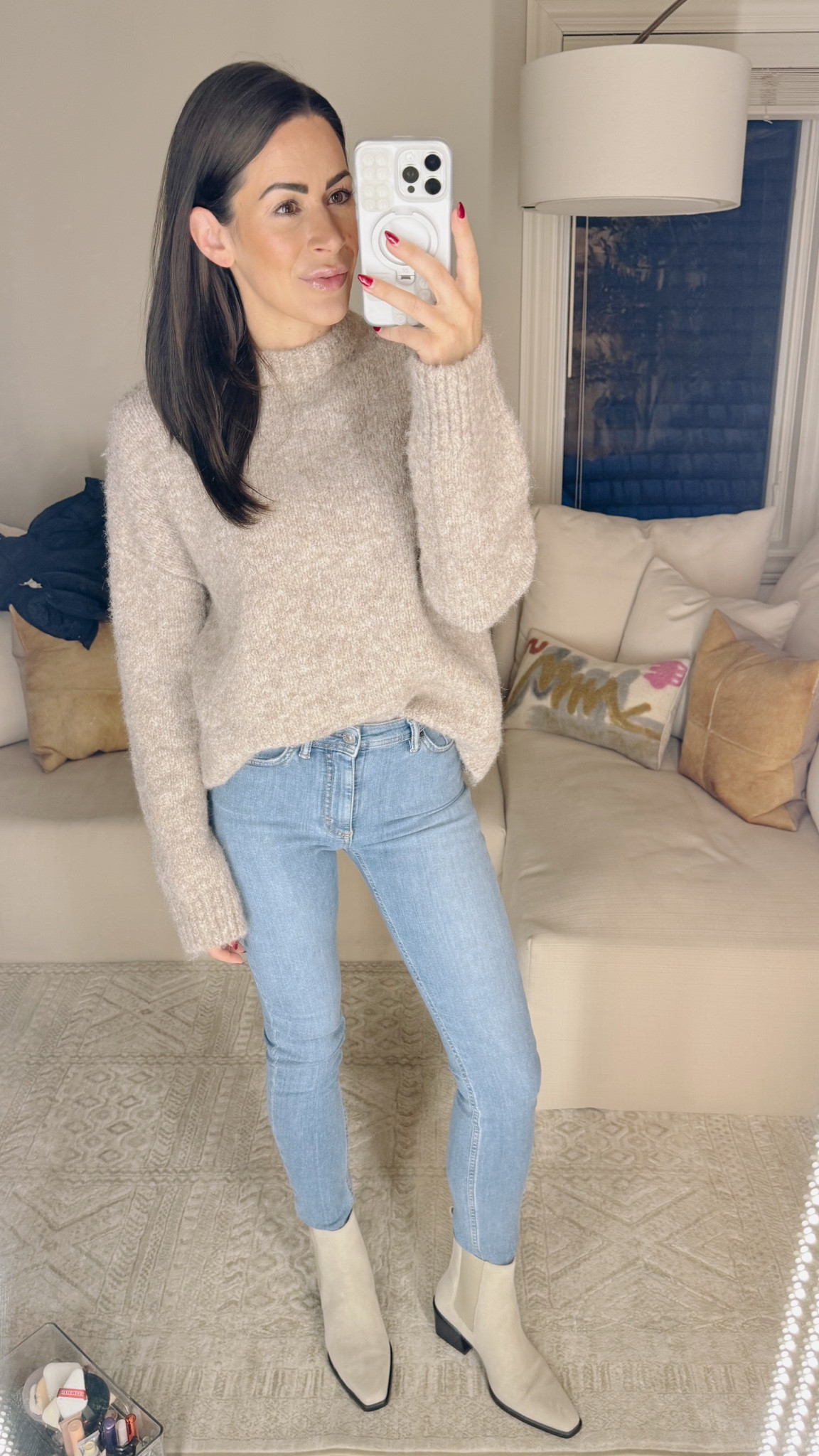 Cozy and casual vibes for chilly days ❄️ This fuzzy knit sweater paired with light-wash denim and neutral boots is my go-to for effortless winter style. Comfy, chic, and perfect for running errands or grabbing coffee with friends.

✨ Sweater: xxs-s
👖 Jeans: old acne 
👢 Boots: runs tts

#WinterStyle #CozyAndChic #OOTD #EffortlessFashion #LTKWinter

#LTKStyleTip #LTKWorkwear #LTKShoeCrush
