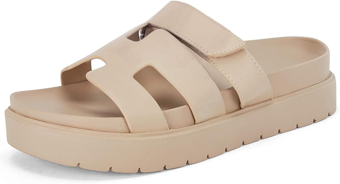 Women's Platform Slide Sandals Non Slip Thick Sole Open Toe Velcro Slip on Summer Shoes, Light Kh... | Amazon (US)