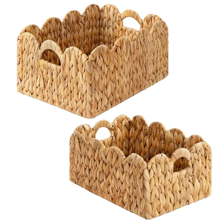 LAQUEDECRAFT Wavy Edges Water Hyacinth Storage Baskets with Handles | Perfect for Towels, Toys & ... | Walmart (US)