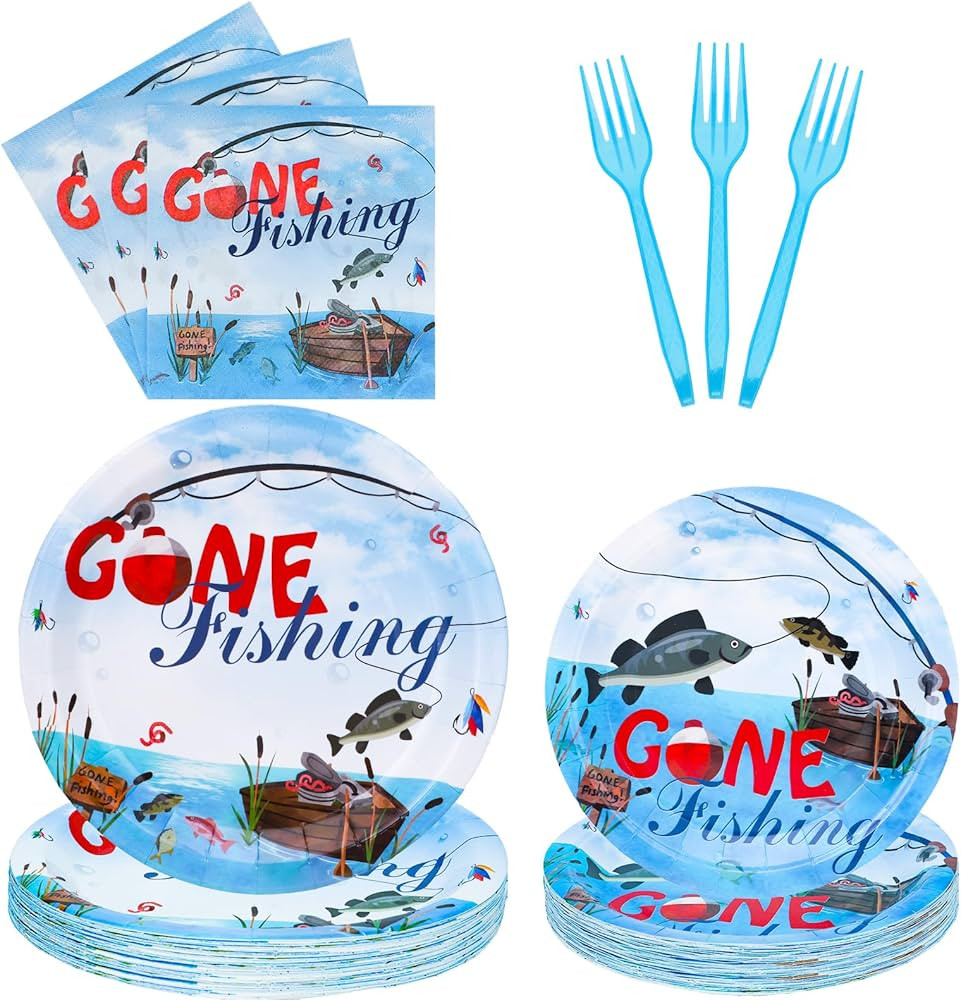 96 Pcs Gone Fishing Party Plates Napkins Fishing Party Decorations Include Plate Napkins Plastic ... | Amazon (US)