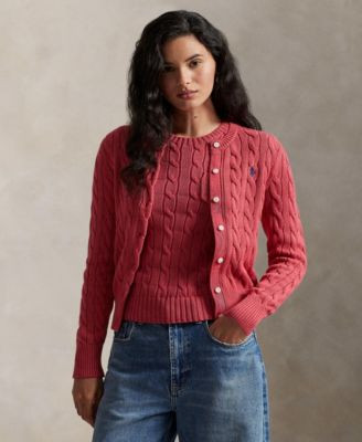 Polo Ralph Lauren Women's Cable-Knit Cotton Crewneck Cardigan Sweater - Vintage Khaki | Macy's