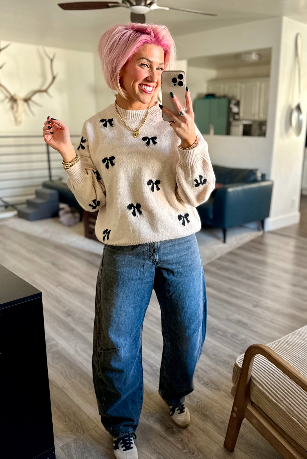 My cozy new bow sweater! Perfect for chilly days. Sweater: Small Pants: 27 Shoes: TTS 

 #LTKootd #LTKSaleAlert