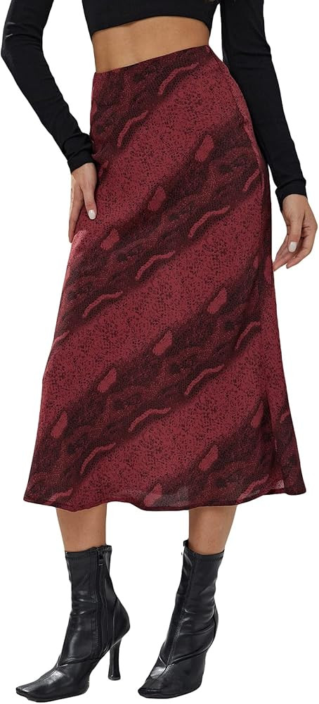 Milumia Women's High Waist A Line Y2k Vintage Fairy Snakeskin Print Midi Skirt | Amazon (US)