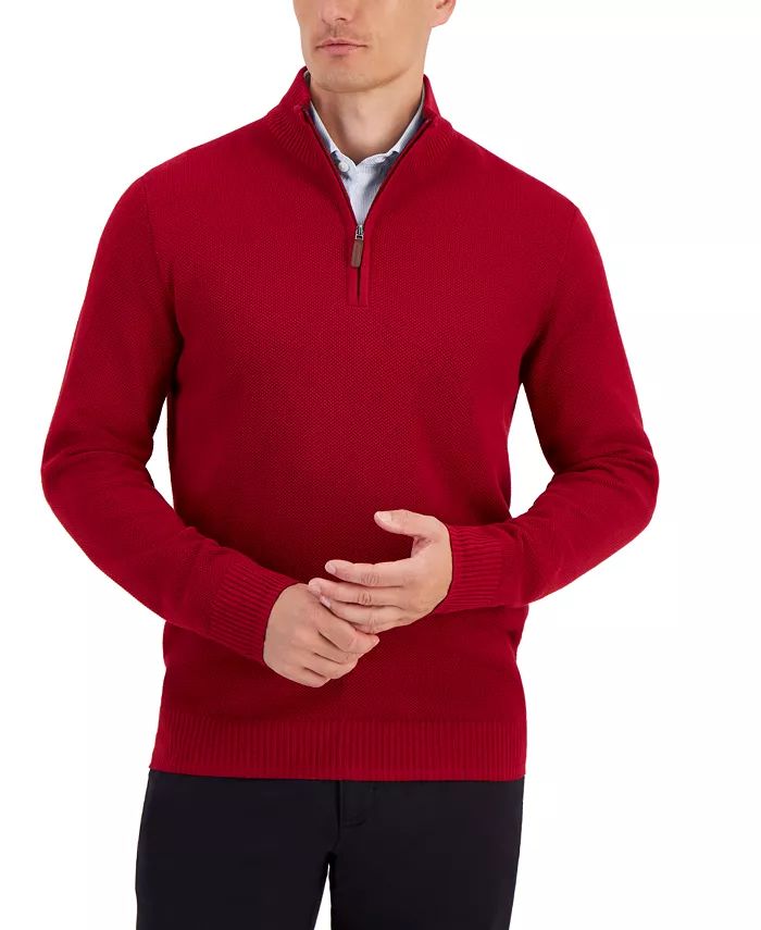 Men's Quarter-Zip Textured Cotton Sweater, Created for Macy's | Macy's