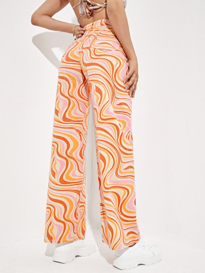 SHEIN ICON Allover Print Slant Pockets High Waist Wide Leg Jeans | SHEIN