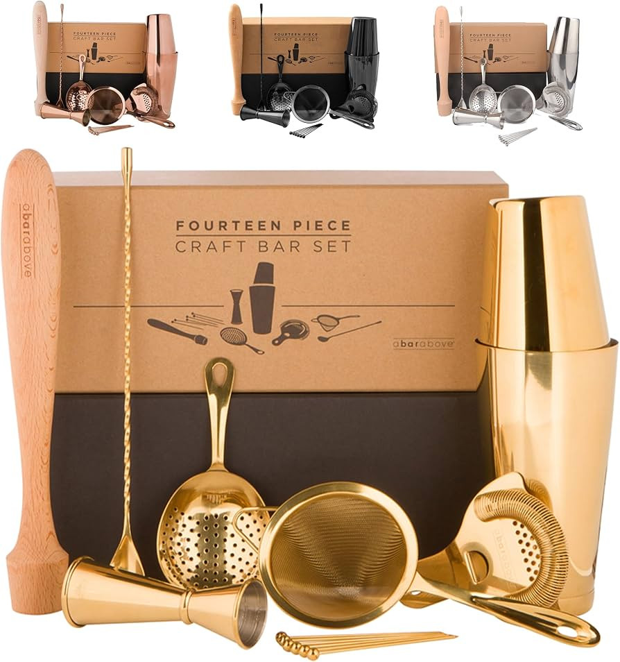 A Bar Above 14-Piece Gold Bartender Kit, Premium Gold-Plated Stainless Steel Barware Gift Set for... | Amazon (US)