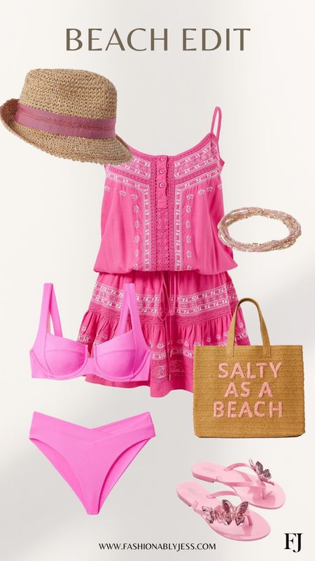 Loving this pink resort outfit! Cute 2 piece bikini and easy vacation outfit 

#LTKstyletip #LTKswim #LTKover40
