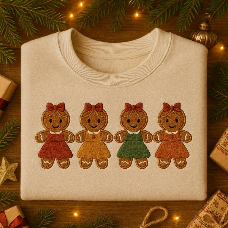 Gingerbread Women Embroidered Sweatshirt, Cute Christmas Cookie Crewneck,Matching Holiday Pullove... | Walmart (US)