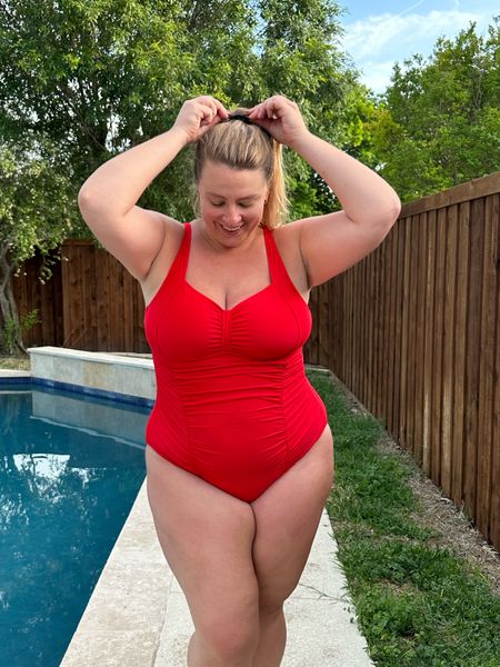 Vintage looking one piece swimsuit for big busts from Amazon - plus size red swimsuit #amazon #redswim #plussize 

#LTKunder50 #LTKswim #LTKcurves