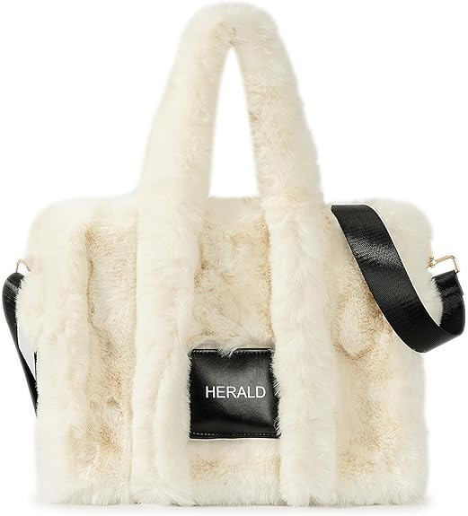 Herald Large Tote Bag for Women Soft Winter Fluffy Fuzzy Furry Plush Top Handle Purse and Handbag... | Amazon (US)