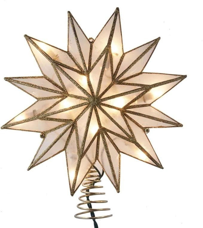 Kurt S. Adler 9.06-Inch UL 10-Light 12-Point Gold Capiz Star Treetop Tree Topper | Amazon (US)