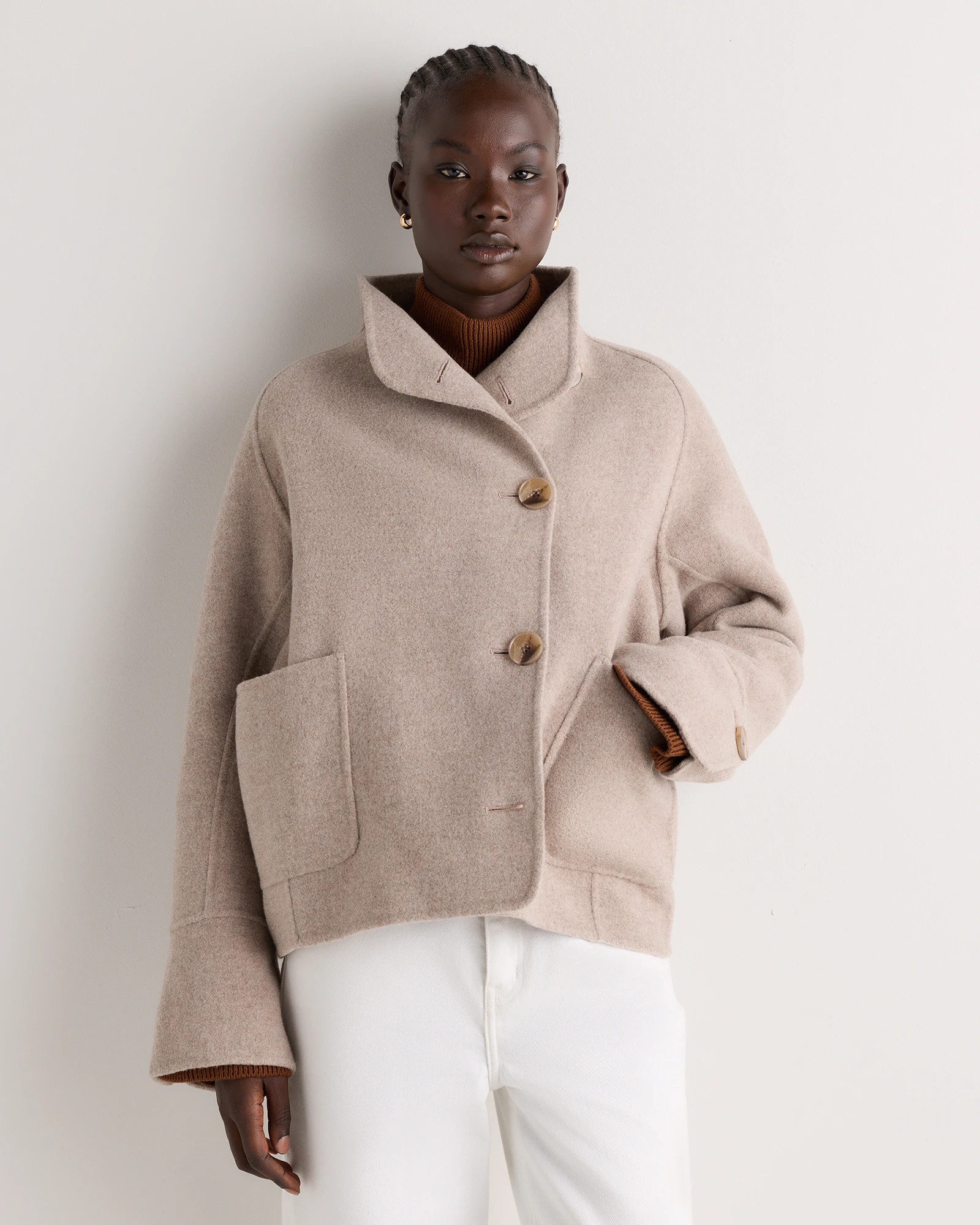 Quince | Women's Double-Faced Merino Wool Funnel Neck Jacket in Black, Size Medium | Quince