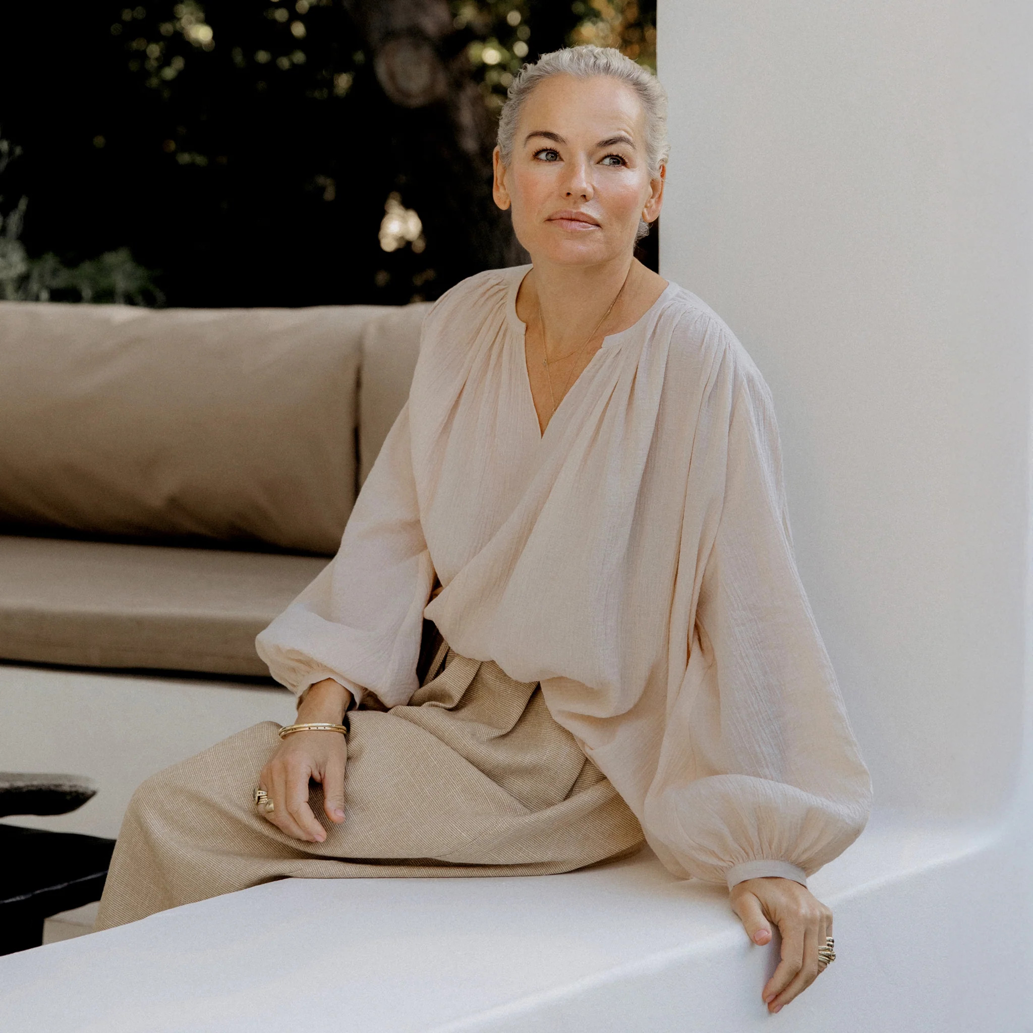 Cream Crinkle Cotton Kaftan Top | Albaray