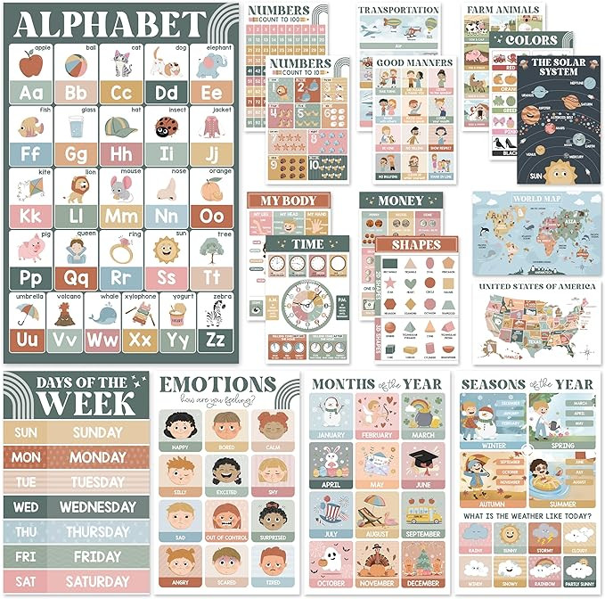 Educational Posters for Preschoolers - Laminated Pre-K and Kindergarten Learning Poster Charts fo... | Amazon (US)