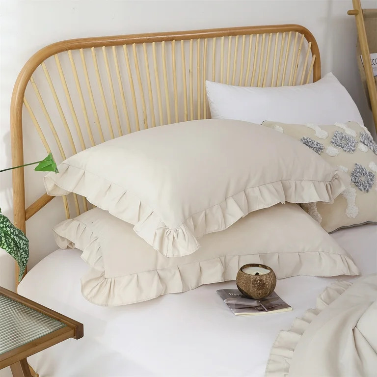 SPRINDAY Full Size Comforter Set For Adult, 3 Piece Ruffle Beige Comforter Sets All Season | Walmart (US)