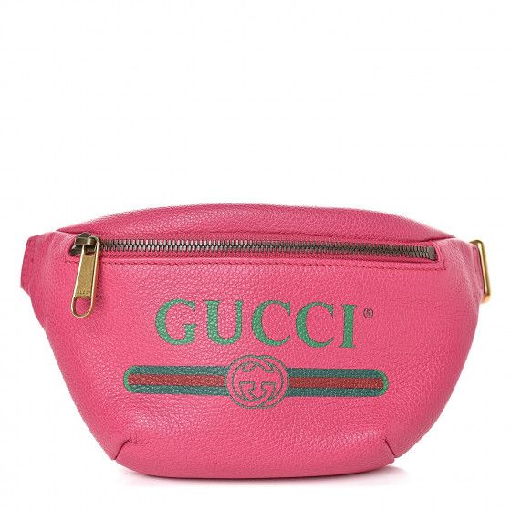 GUCCI Grained Calfskin Small Gucci Print Belt Bag Pink | Fashionphile