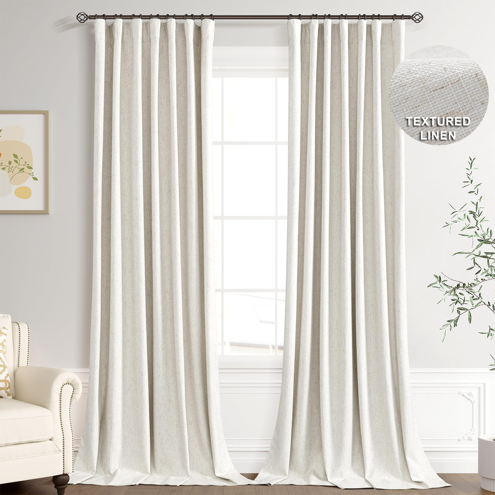 Joywell 100% Blackout Linen Curtains 108 Inches Long, Rod Pocket/Back Tab/Hook Belt/Clip Rings, F... | Amazon (US)