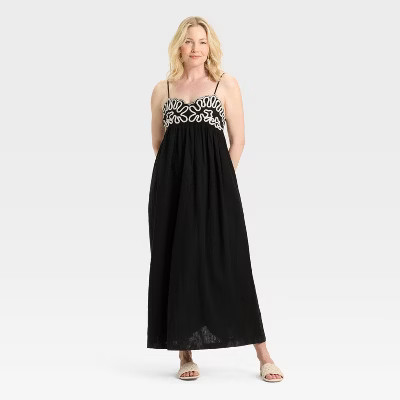 Women's Crewel Maxi A-Line Dress - A New Day™ Black XL | Target