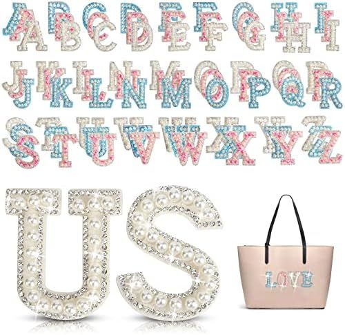 78 Pcs Pearl Iron on Letters Patches Rhinestone A-Z Alphabet Glitters Pearl English Letter Patches D | Amazon (US)