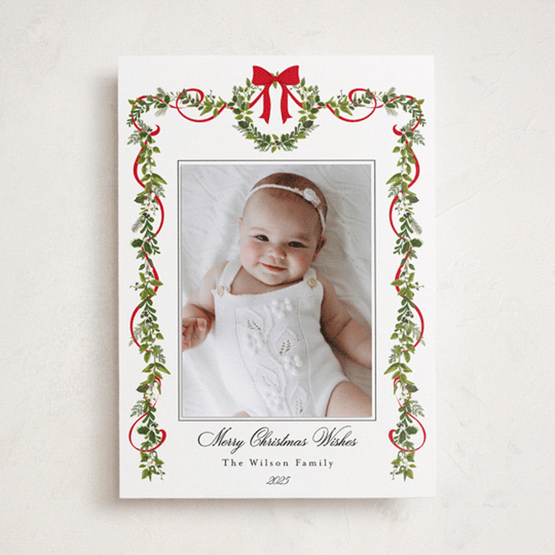 "Bows & Ribbon" - Customizable Holiday Photo Mount Cards in Red by Susan Moyal. | Minted