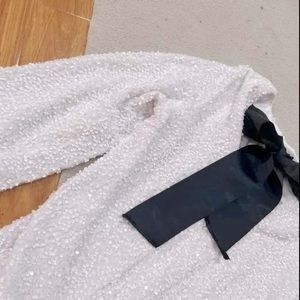 Sequins White Dress For Women Black Bow Long Sleeve O-neck Mini Dresses | Poshmark