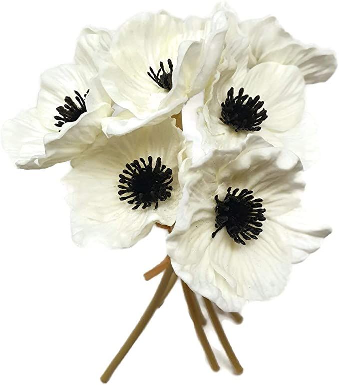10 inch Real Touch Anemone Poppy Bouquet for Artificial Flower Decor (Pack of 7) (White) | Amazon (US)