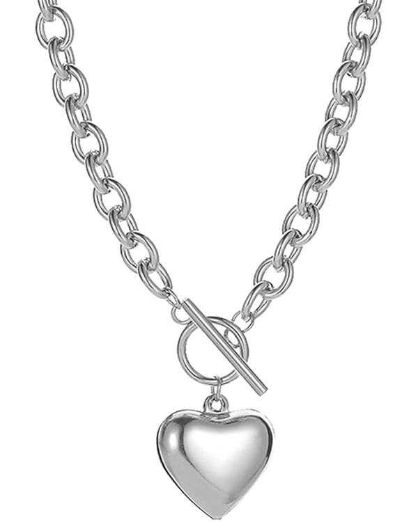 Chain Necklace for Women 18K White Gold Plated Chunky Cuban Chain Link Necklace with Heart Moon H... | Amazon (US)
