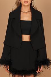 Isla Satin Feather Sleeve Crop Jacket - Black | Petal & Pup (US)