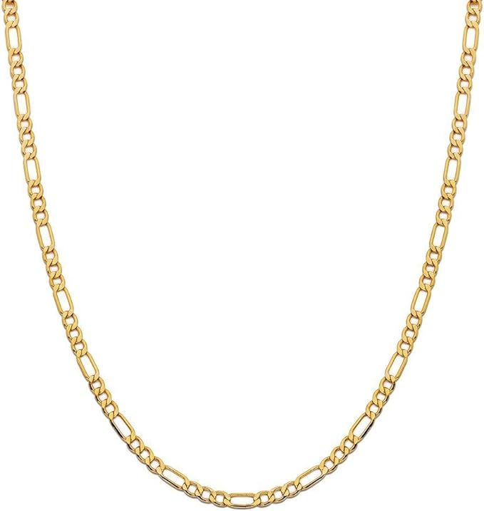 14K Yellow Gold 2.5mm, 3.5mm, 4.0mm, or 5.5mm Figaro Link Chain Necklace- Made In Italy- Multiple... | Amazon (US)