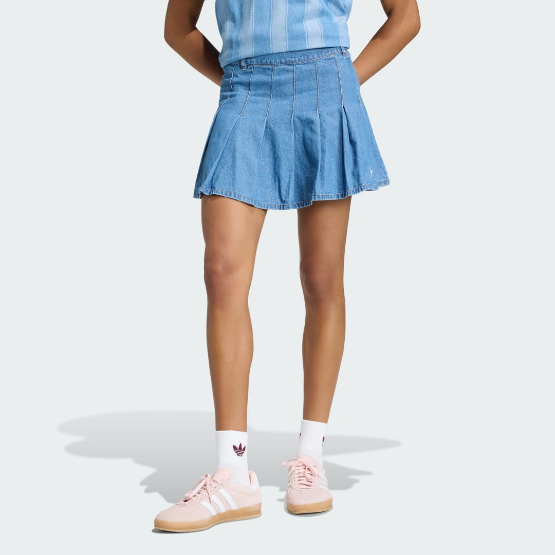 DENIM PLEATED SKIRT Indigo Denim 4 - Womens Originals Skirts & Dresses | adidas (US)