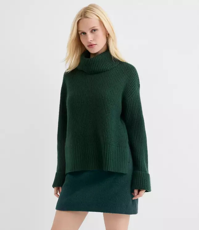 Cuffed Ribbed Mock Neck Sweater | LOFT