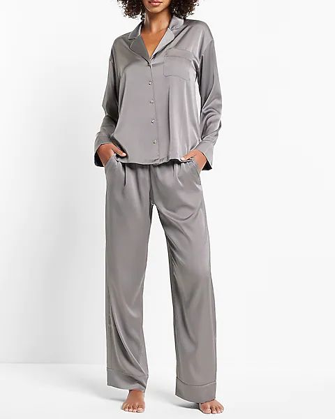 Satin Rhinestone Button Pajama Set | Express