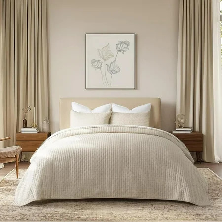 EVERGRACE Cross Stitch Pre-Washed Cotton Quilt Bedding Set King Size, Oversized 3 Pieces Lightweight Bedspread Coverlet for All Season, with 2 Matching Shams, Flax Beige,108"x96" | Walmart (US)